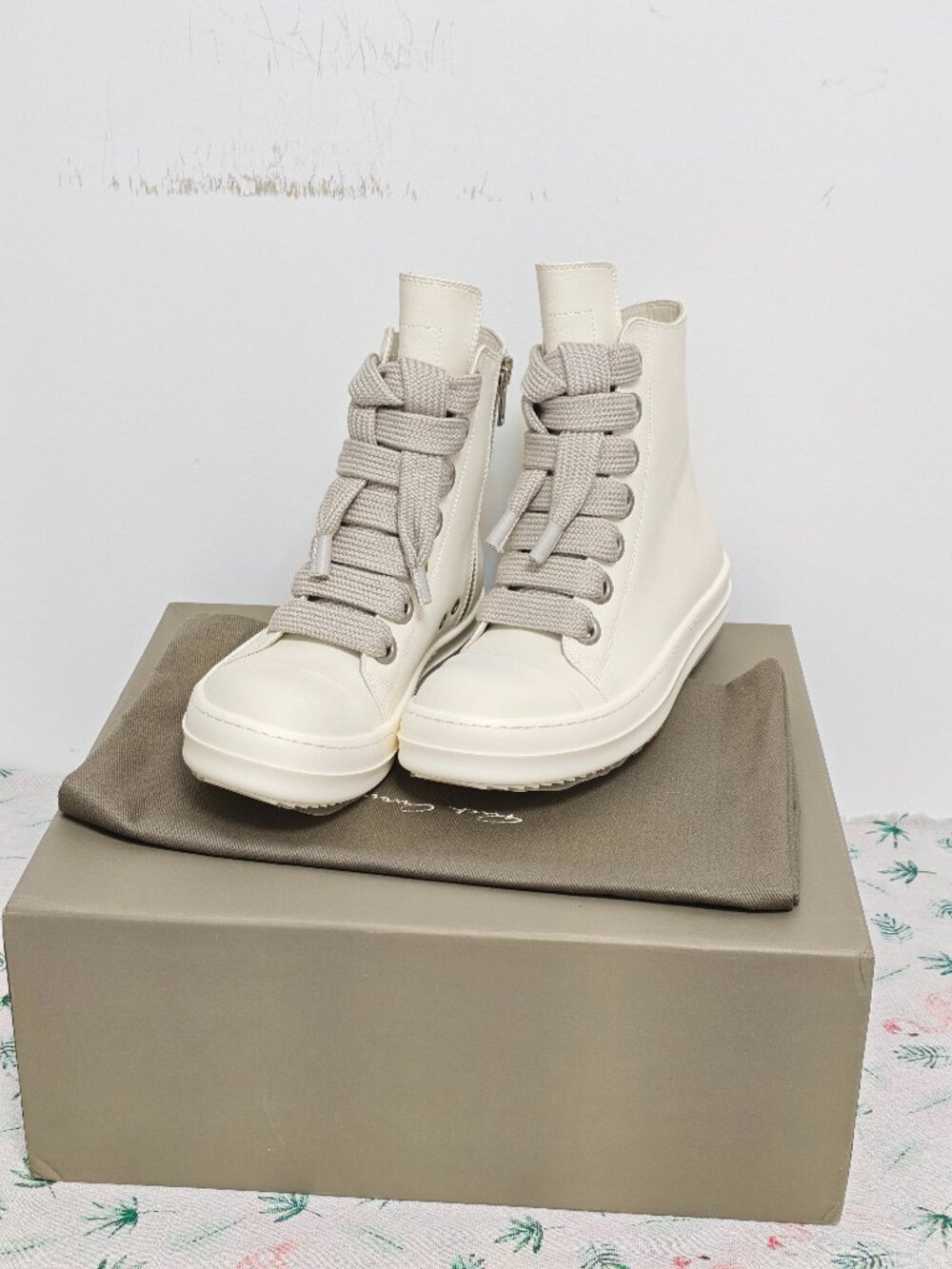 Rick Owens White Leather High-Top Sneakers, Ramones Style